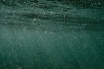 A body of water with a lot of dirt and debris floating on the surface