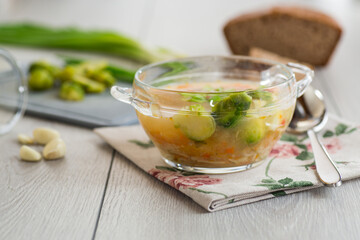 Hot Broth with Brussels Sprouts and Vegetables