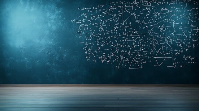 A blackboard displaying a complex polynomial equation with solutions