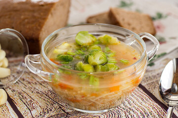 Hot Broth with Brussels Sprouts and Vegetables