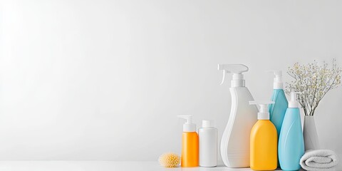 Bathroom Products on White Background with Flowers