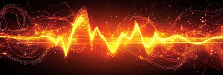 Glowing Abstract EKG Heartbeat Line on a Dark Background With Area for Text Insertion
