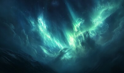 A beautiful aurora borealis display in the polar night sky with green and blue lights , aurora borealis, atmosphere, solar activity