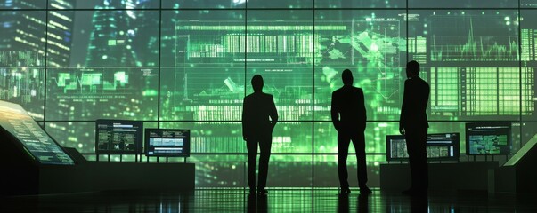 Business teamwork and synergy in front of financial data screens