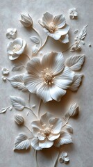 3D White Floral Relief Pattern Design