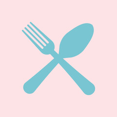 Plate and cutlery icon. knife and fork icon on blue and brown color. Illustrations For Personal and Commercial Use. Clean Look Trendy Icon. Food icon element symbol