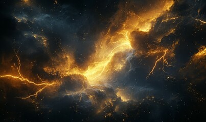 Fototapeta premium A mesmerizing display of abstract lightning strikes against the dark backdrop of the night sky, abstract art, cosmic energy, electric sparks