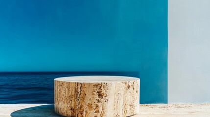 Naklejka premium Flat rock podium on a tropical beach scene