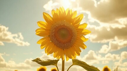 Obraz premium Vibrant sunflower facing the sun in a field.
