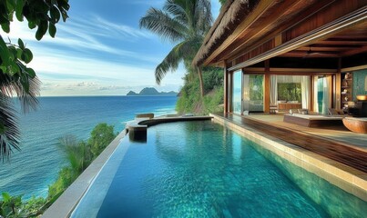 A Luxurious Tropical Villa with a Plunge Pool Overlooking the Ocean