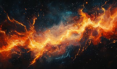 A mesmerizing display of abstract lightning strikes against the dark backdrop of the night sky, abstract art, cosmic energy, electric sparks