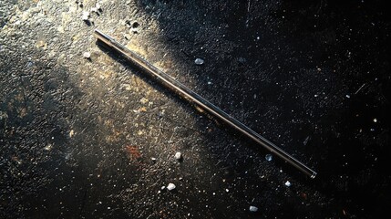 Naklejka premium Metal straw surrounded by colorful plastic debris on a dark surface. Focus on environmental impact, sustainability, and waste reduction. Generative AI