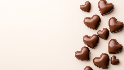 Fototapeta premium Minimalist Chocolate Brown Paper Hearts Floating on Water - Calm and Serene Home Decor