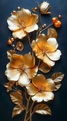 3D Golden Floral Wall Decoration Design