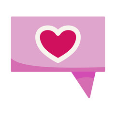 Pink Speech Bubble with Heart: A charming and simple illustration of a pink speech bubble with a red heart icon inside, perfect for expressing love and affection.