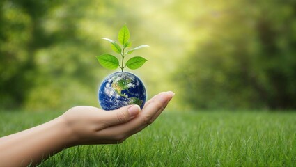 Hands holding a green Earth symbolizing protection and care for the environment