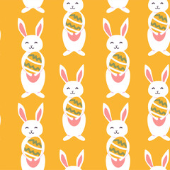 Easter bunny pattern with colorful eggs for festive design projects.