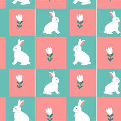 Happy easter bunny and floral pattern design for spring celebrations.