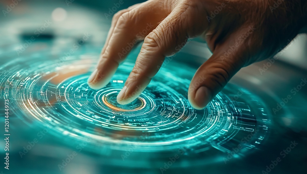 Poster futuristic technology hand interacting with holographic interface