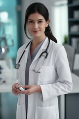 Freundliche Apothekerin Mitte 20 berät einen Kunden, zeigt Empathie und Kompetenz in ihrer Arbeit