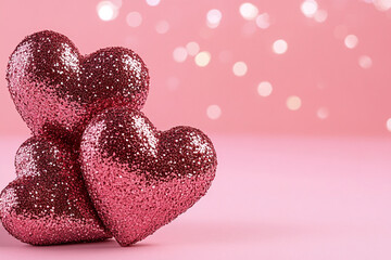 Fototapeta premium Glittery heart confetti layered on a radiant background - ideal for romantic celebrations or party decor