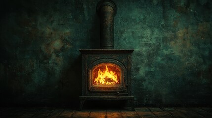 Obraz premium Glowing Peat Fireplace in Rustic Cabin Scene