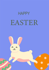 Happy easter celebration featuring cheerful bunny and decorative eggs.
