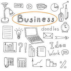 Business and work doodle set, vector illustration hand drawn doodles