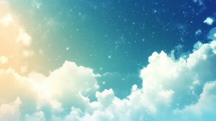 Bright and tranquil sky with fluffy clouds on a clear day in mid-afternoon