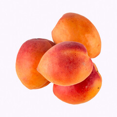 Apricots on white background, juicy apricots, object photo of apricots peaches 
