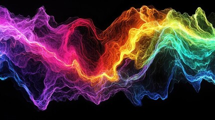 Fototapeta premium Abstract neon waves of rainbow colors flowing against a black background. The vibrant design represents energy, light, and modern creativity. Generative AI.