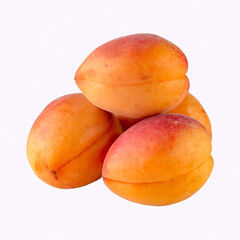 Apricots on white background, juicy apricots, object photo of apricots peaches
