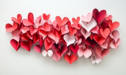 A Valentine's Day-themed creation with red and pink paper hearts set against a white backdrop.