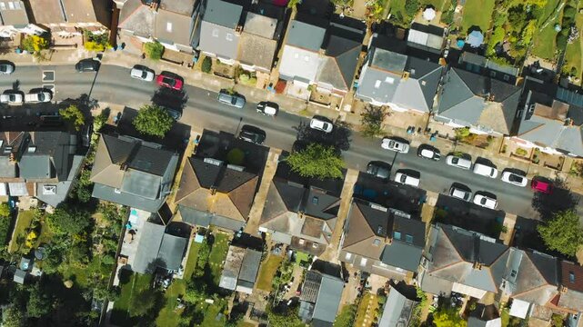 TOP DOWN LOOKING DOWN AERIAL OF UK SUBURB PROPERTY
