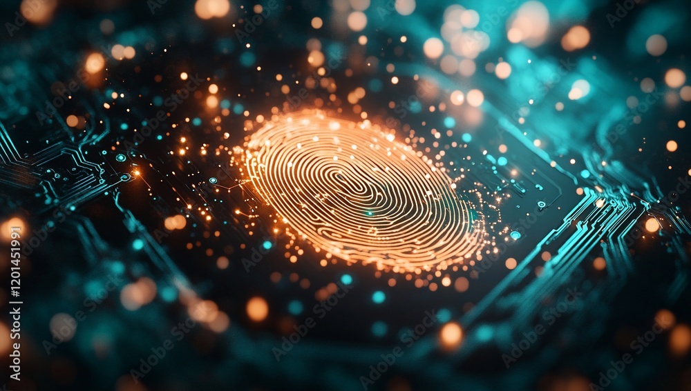 Poster Abstract Digital Fingerprint on Circuit Board Cybersecurity Biometrics Technology Concept
