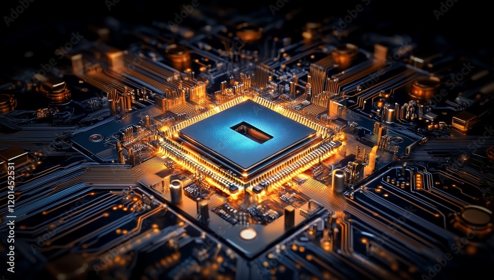 Aufkleber High Tech Central Processing Unit CPU Microchip on Circuit Board Electronic Components Technology