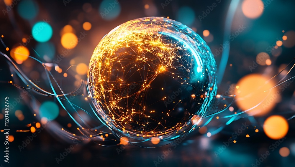 Poster Global Network Sphere Abstract Futuristic Technology Concept with Illuminated Connections