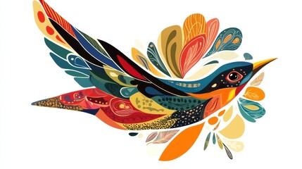 Obraz premium Colorful bird illustration showcasing vibrant patterns and designs in a whimsical artistic style