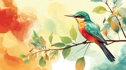 Obraz premium Colorful kingfisher perched on a branch with vibrant background in a serene natural setting during daytime