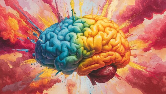 Vibrant Human Brain Artwork Exploding with Color Creativity and Ideas