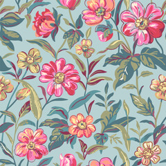 A Beautiful and Vibrant Floral Pattern Set Against a Soft and Calming Blue Background