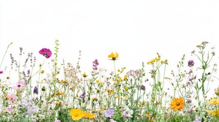 Colorful Wildflower Meadow with Vibrant Blossoms Under Clear Blue Sky Creating a Scenic and Serene Natural Landscape for Nature Enthusiasts and Garden Lovers