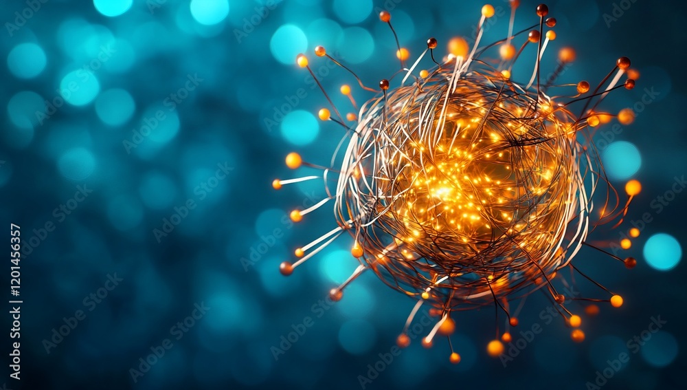 Poster abstract glowing orb with wire network futuristic technology concept digital art