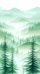 Fototapeta premium A vector illustration of a foggy forest landscape. Phone wallpaper