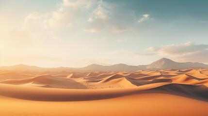 Naklejka premium Golden Desert Landscape with Dramatic Cloudscape