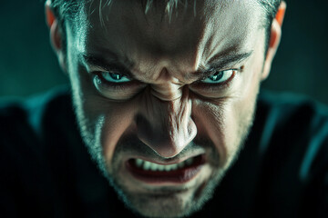 Obraz premium Intense Angry Facial Expression Representing Conflict and Misunderstanding, Generative AI