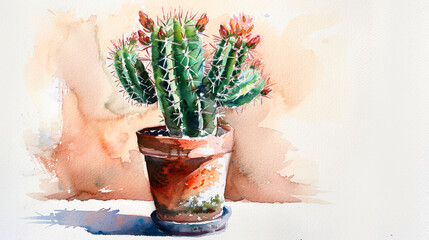 Potted cactus watercolor