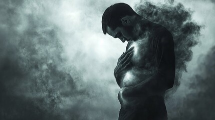 Man Embracing Inner Turmoil, Smoke and Shadow