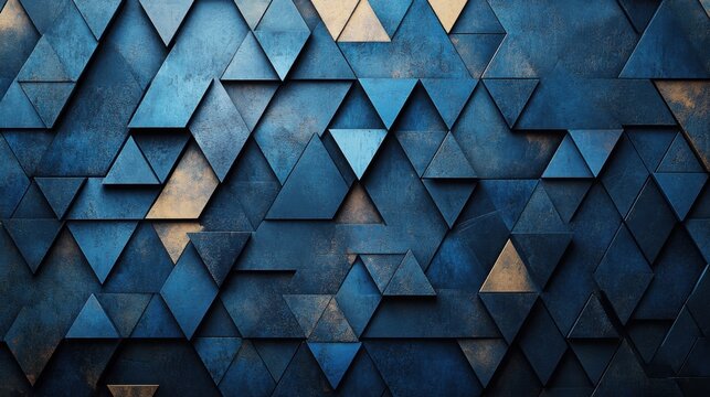 Geometric minimalist pattern with intersecting triangles on blue background. Featuring white space in the center for text, ideal for design templates and modern banners.