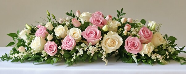 Beautiful floral bouquet featuring pink and cream roses with greenery for special occasion